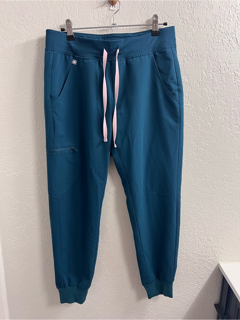 Figs Teal Jogger Pants with Pink Drawcord